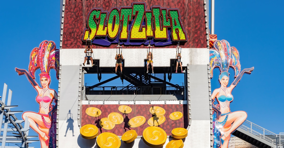 Image of SlotZilla zip lining on Fremont Street