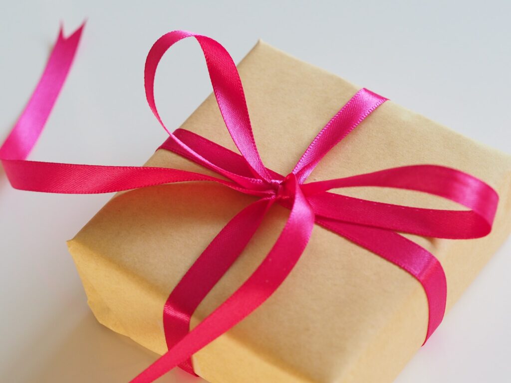A gift wrapped with a bow