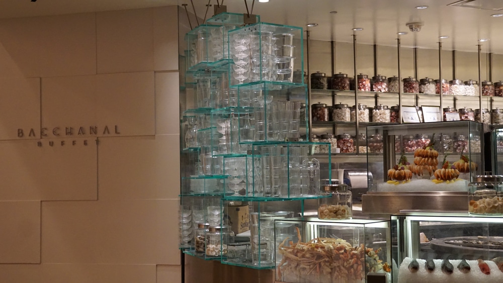 The wall and kitchen of Bacchanal Buffet in Caesars Palace