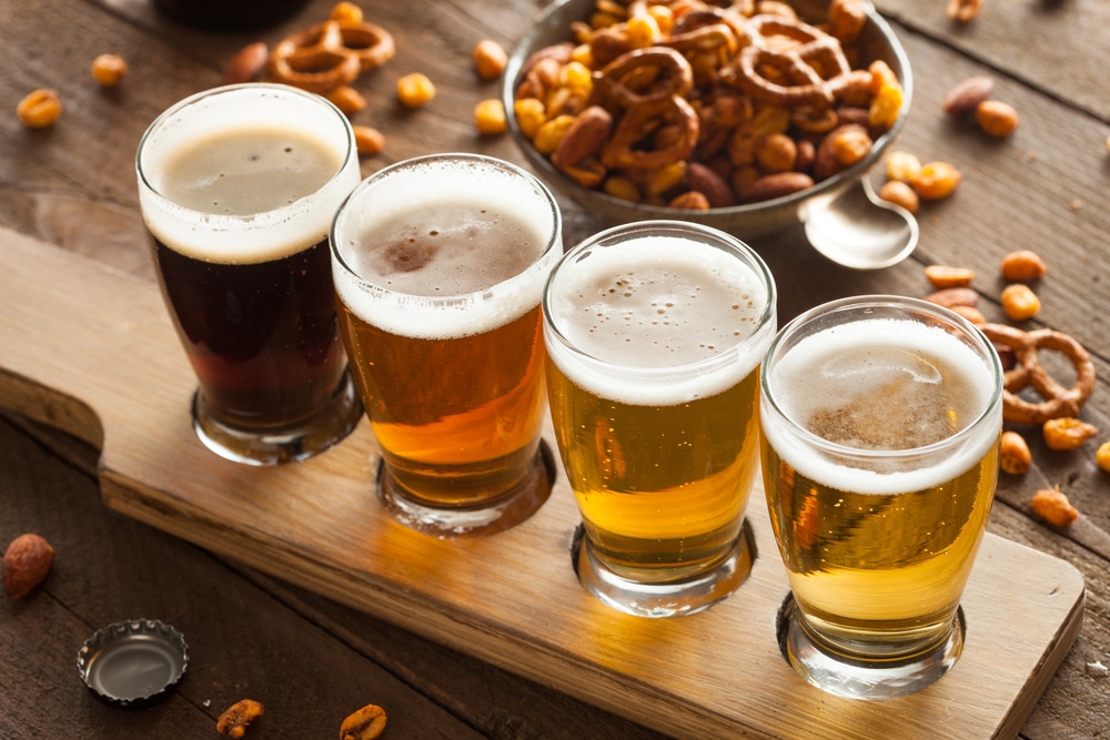 a beer flight with snacks