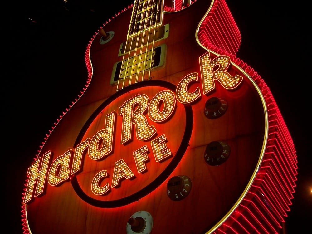 Hard Rock Cafe guitar sign exterior 
