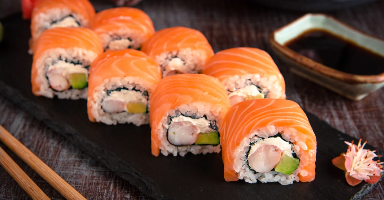 Roll with salmon as sushi on the Strip