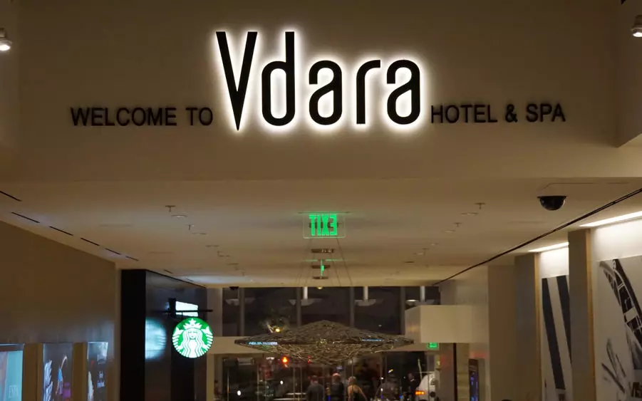 Welcome to the Vdara Hotel & Spa sign interior 