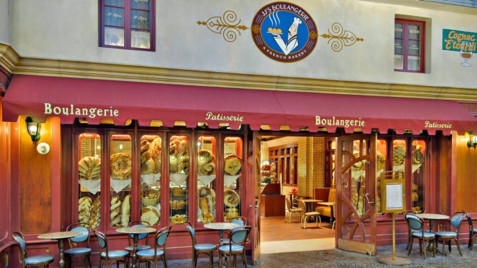 JJ's boulangerie front entry way with exterior dining seating area 