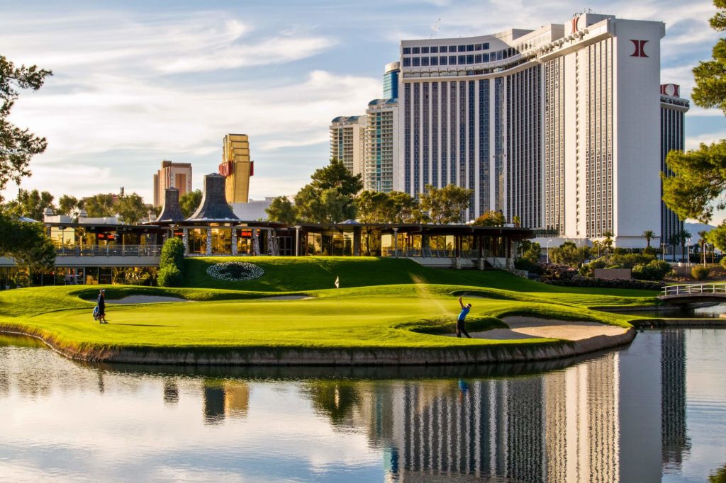 Las Vegas Country Club outdoor exterior during golden hour with golfers 