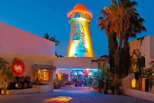 outdoor exterior view of Cabo Wabo Cantina in the evening 