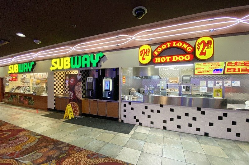 casino royale foodcourt featuring subway and foot long hot dog