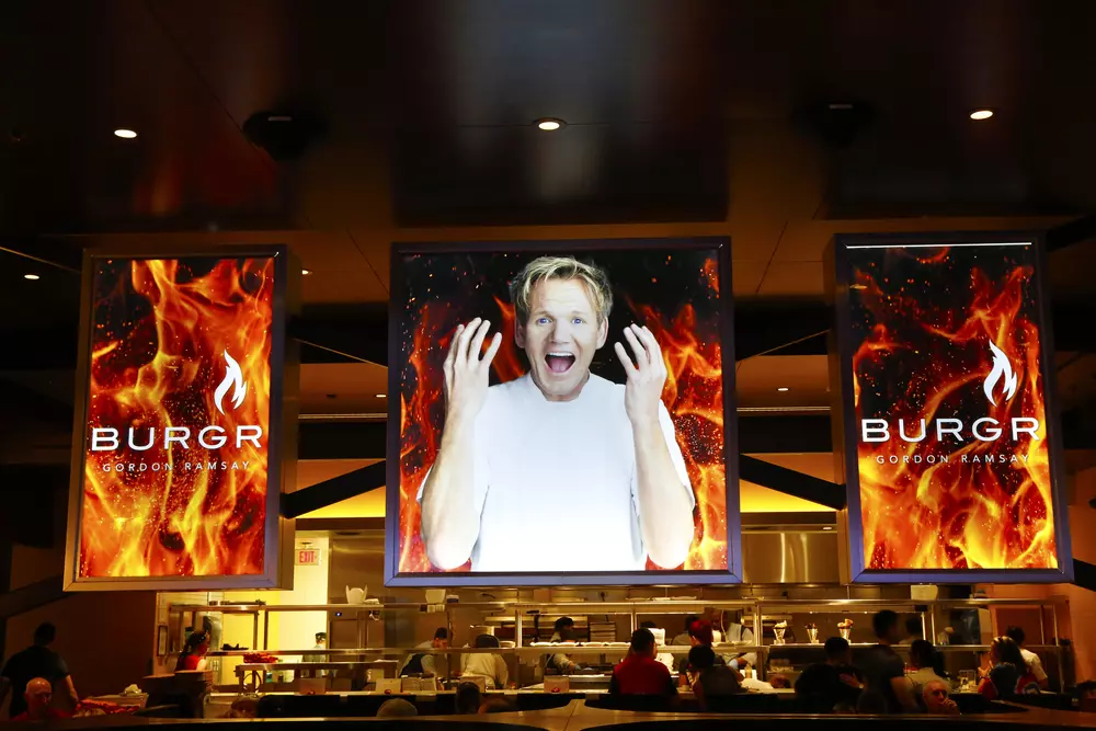 Interior view of Gordon Ramsay's Burger Restaurant in Las Vegas.