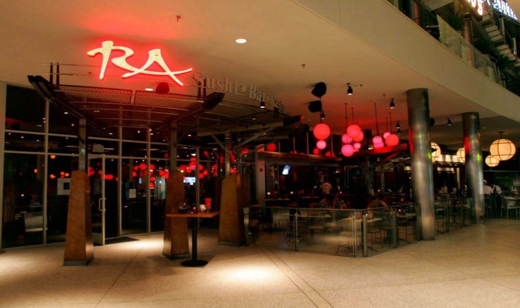 exterior of RA sushi sign and entrance 