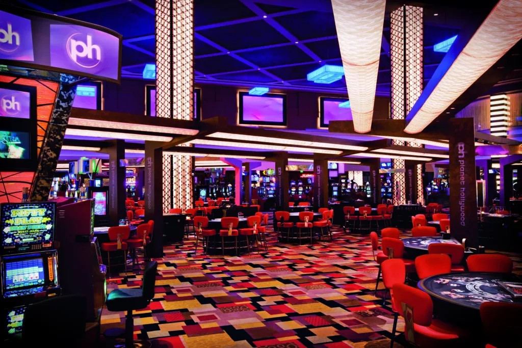 Colorful casino floor inside the Planet Hollywood Las Vegas Resort & Casino