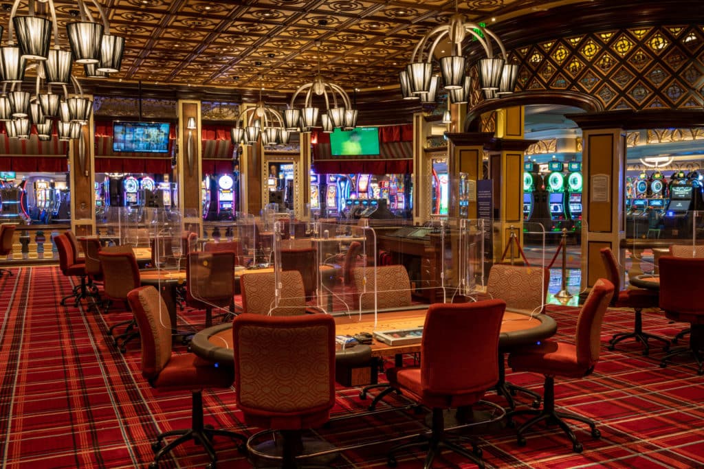 Poker tables in the luxurious Bellagio Poker Room in Las Vegas.