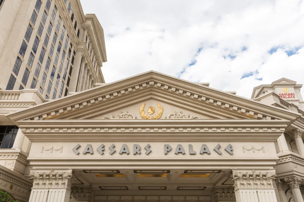 Caesars Palace sign against clouds