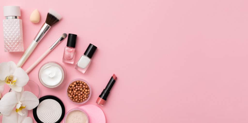makeup on pink background