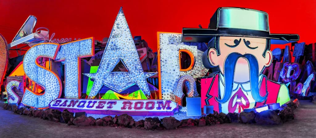 Neon Museum signs with red background