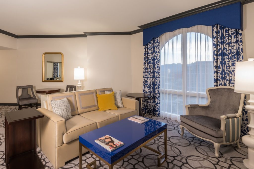 Luxurious living room interior with elegant furnishings at Paris Las Vegas Hotel.