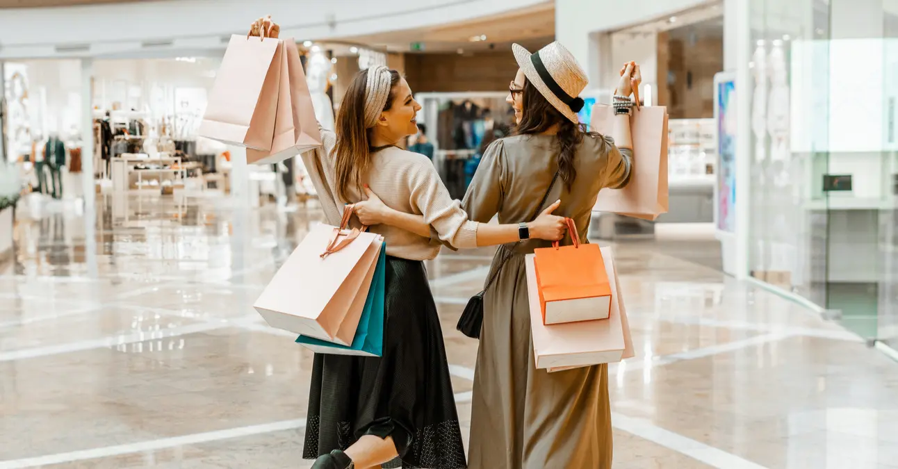 two girls shopping at one of the malls on the Strip