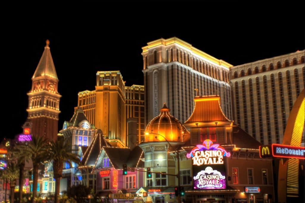 night shot of Best Western Plus Casino Royale on the Strip in Las Vegas