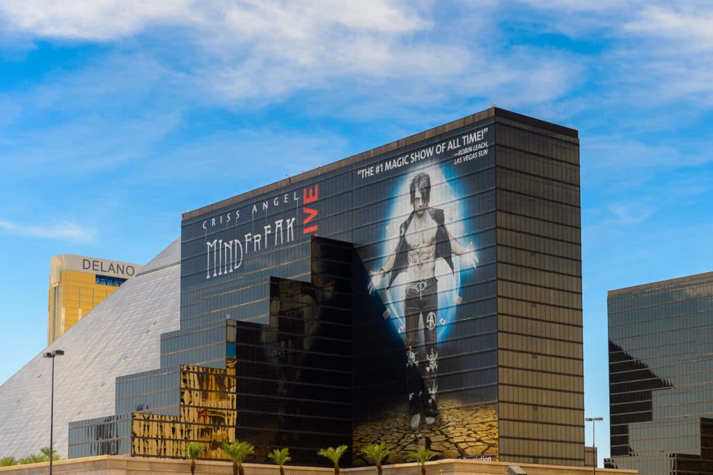 Criss Angel MINDFREAK ad on the MGM Grand sign