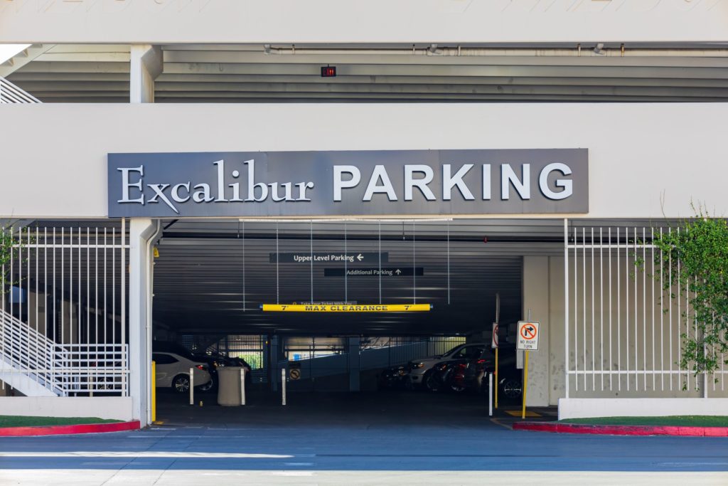 a sign for the Excalibur parking garage