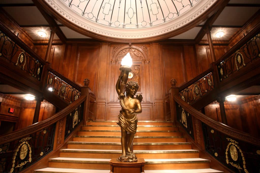 replica of the grand staircase at the Titanic exhibit at Luxor