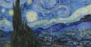 a shot of Starry Night which could be seen at the Immersive Van Gogh Exhibit Las Vegas