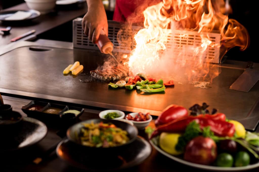 teppan grill with flames