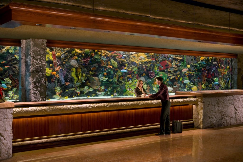 aquarium behind The Mirage lobby desk
