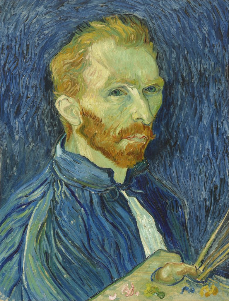 swirling watercolor portrait of Van Gogh
