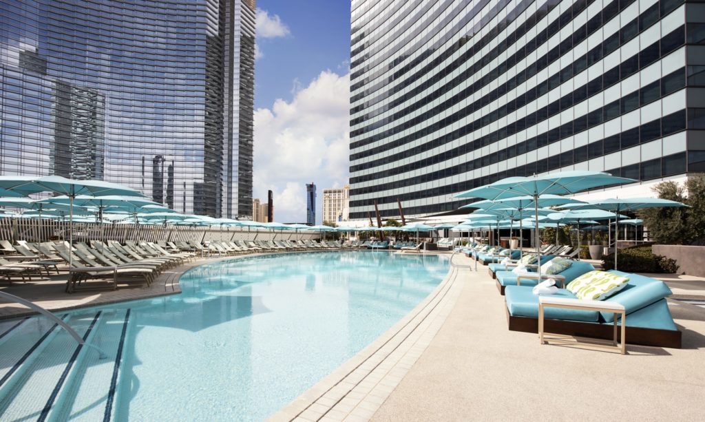 pool with blue chaises at Vdara