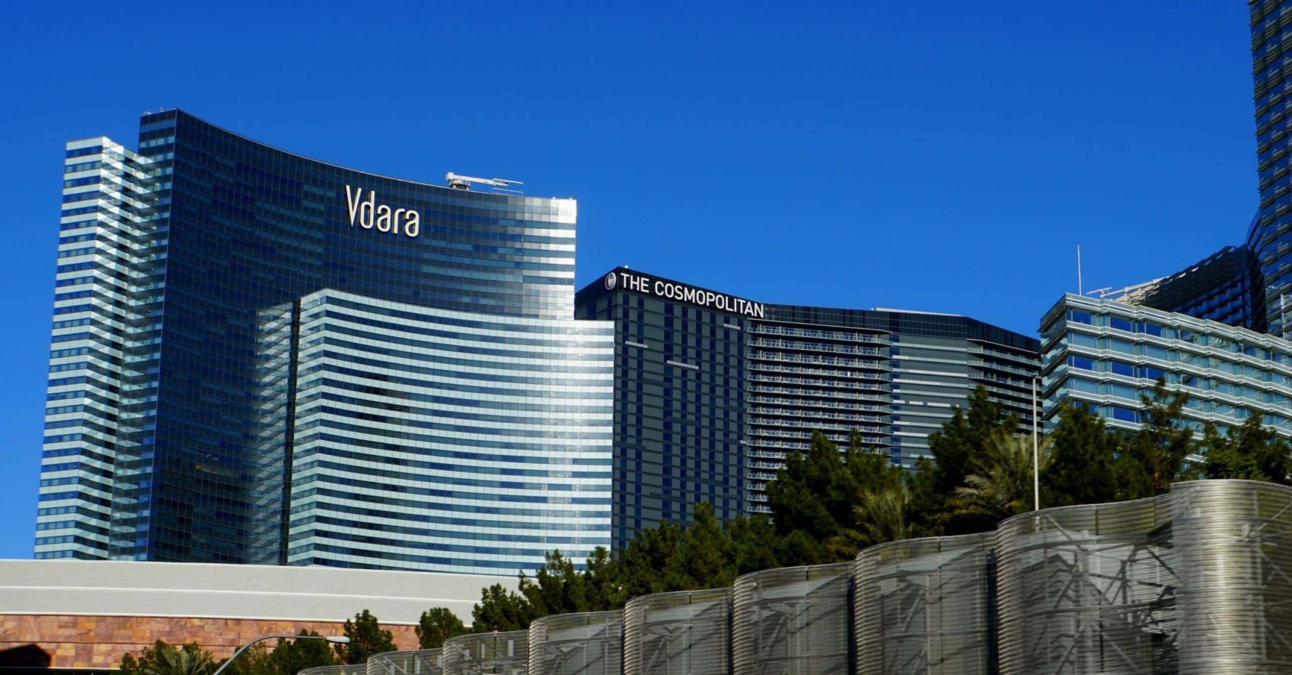 view of Vdara Las Vegas from outside on a sunny day