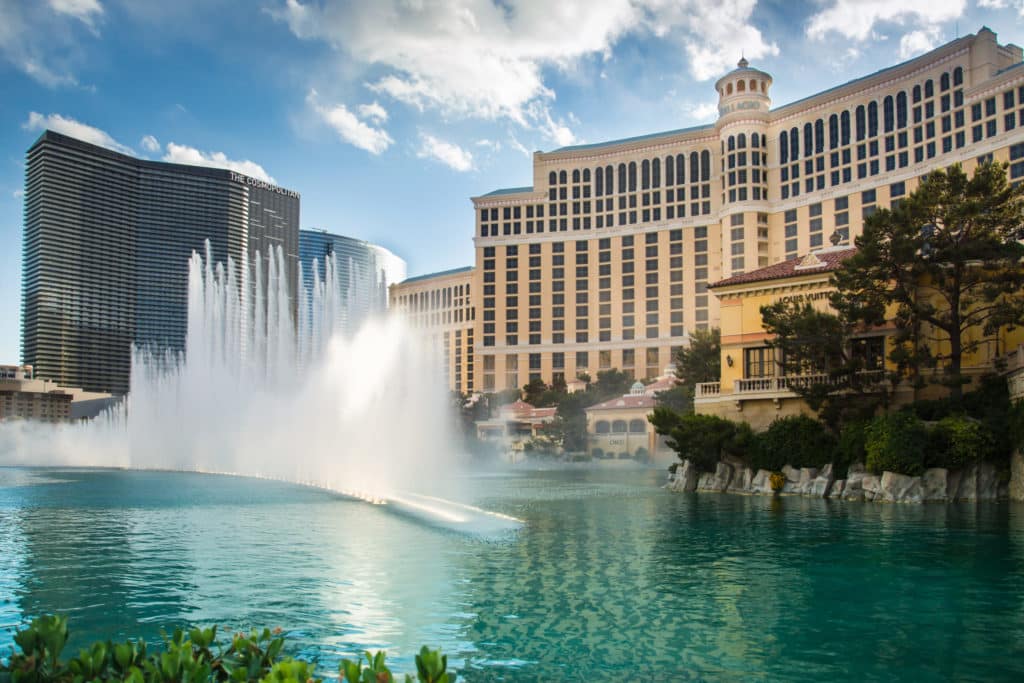 side view of The Fountains at Bellagio during the daytime