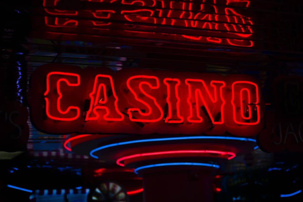 A neon sign saying casino