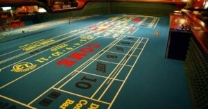 low down view of a craps table in Las Vegas