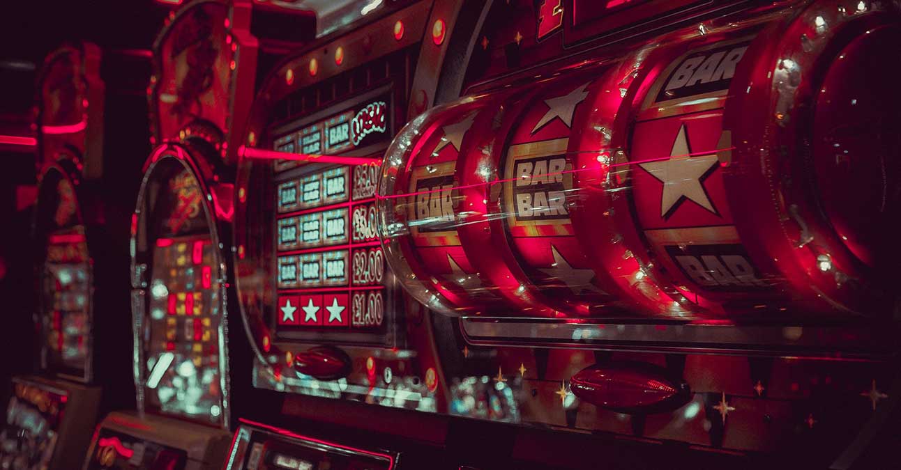A close up shot of slot machines