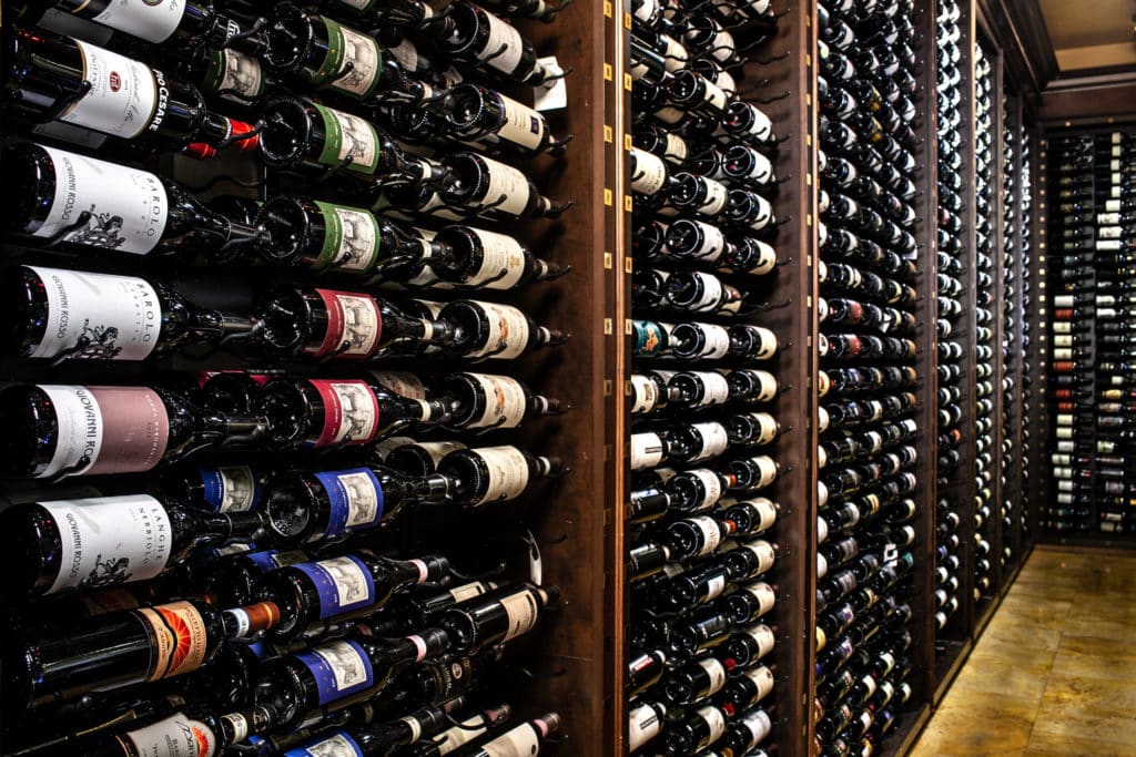 the rack of wine bottles at Ferraro's