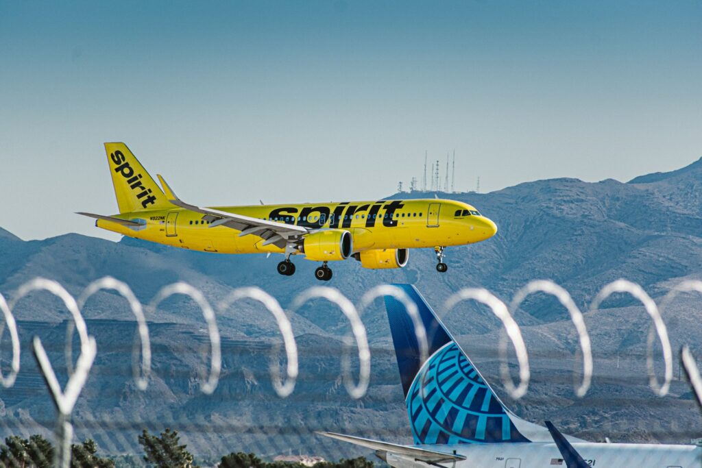 A Spirit airliner landing in Las Vegas