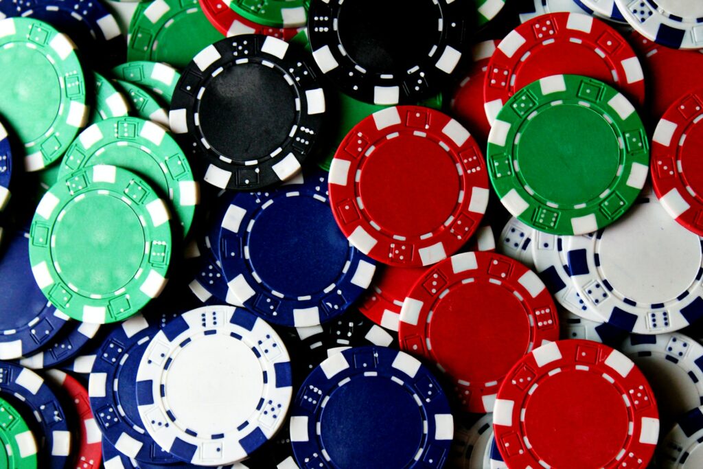POker chips spread out on a table