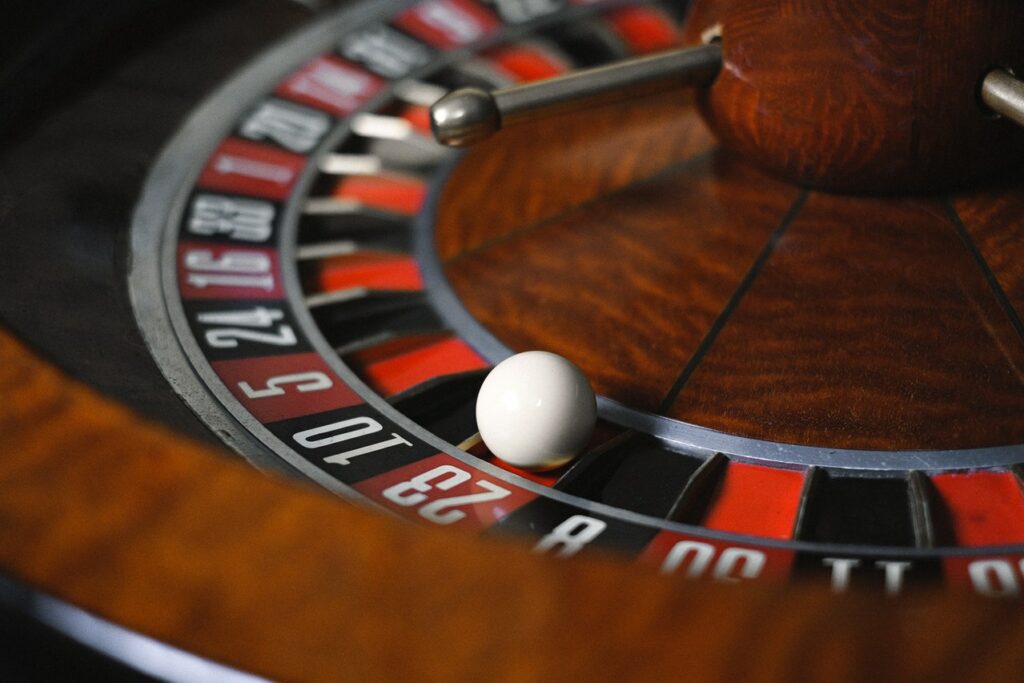 A roulette wheel and ball