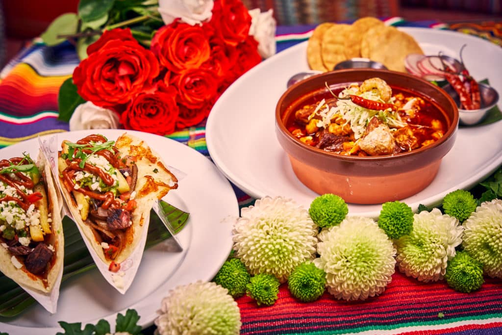 tacos poblanos and rojo posole at Virgin Hotels