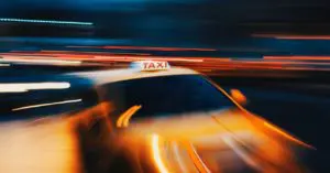 A taxi with blurred lightsin Vegas