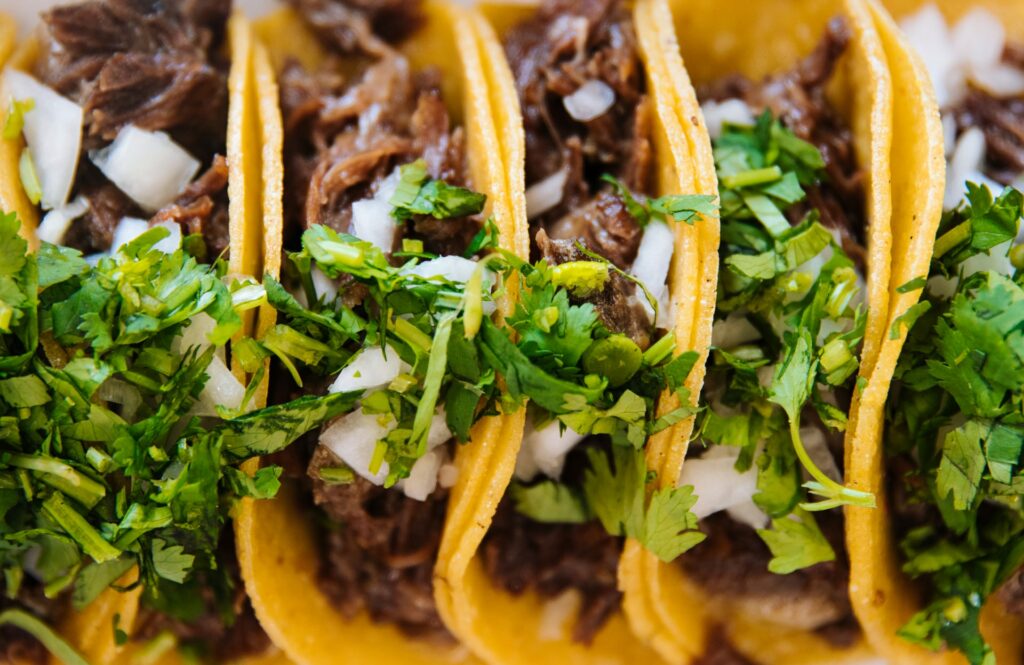 A group of tacos from above
