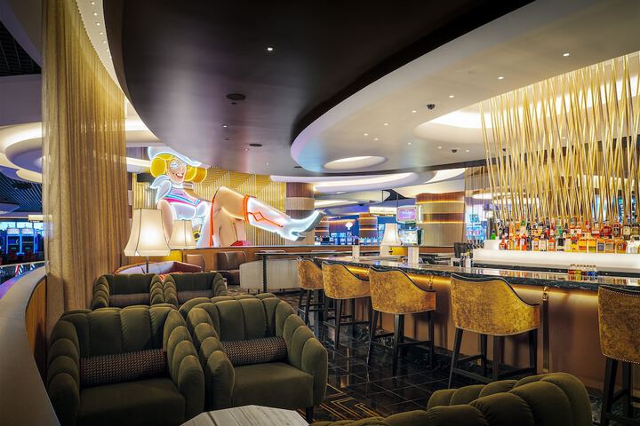Stylish interior of Vegas Vickie's Cocktail Lounge, a signature spot within Circa Resort & Casino, Las Vegas.