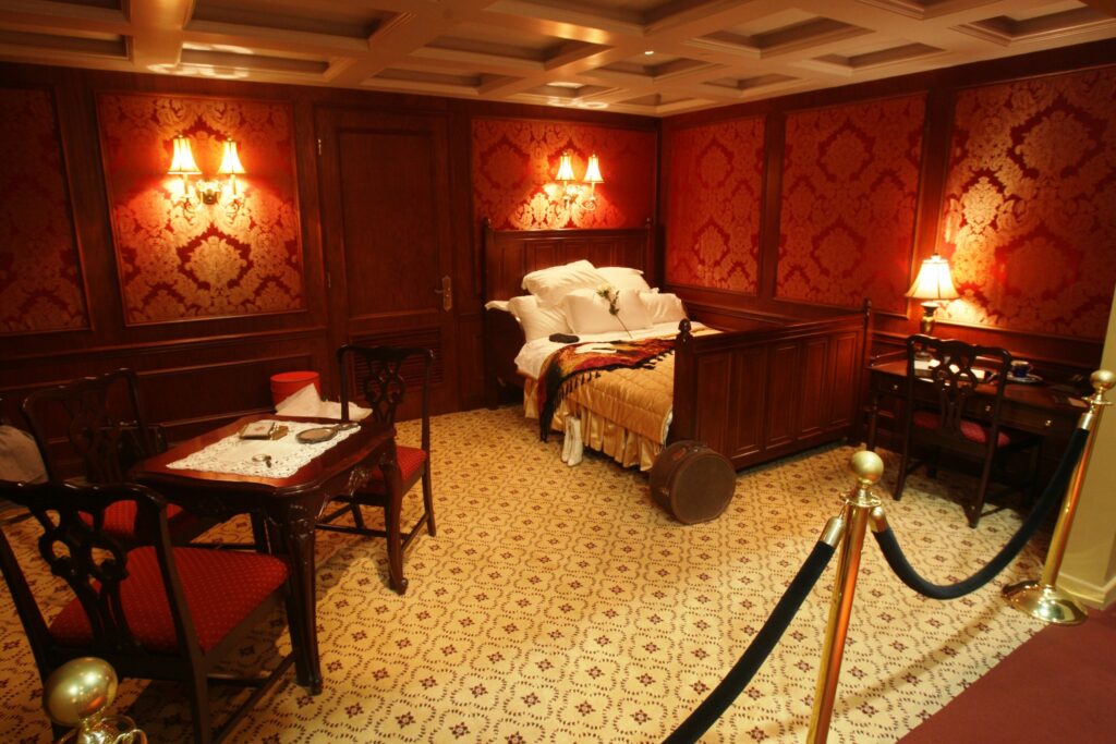bedroom inside Titanic Artifact Exhibition at Luxor