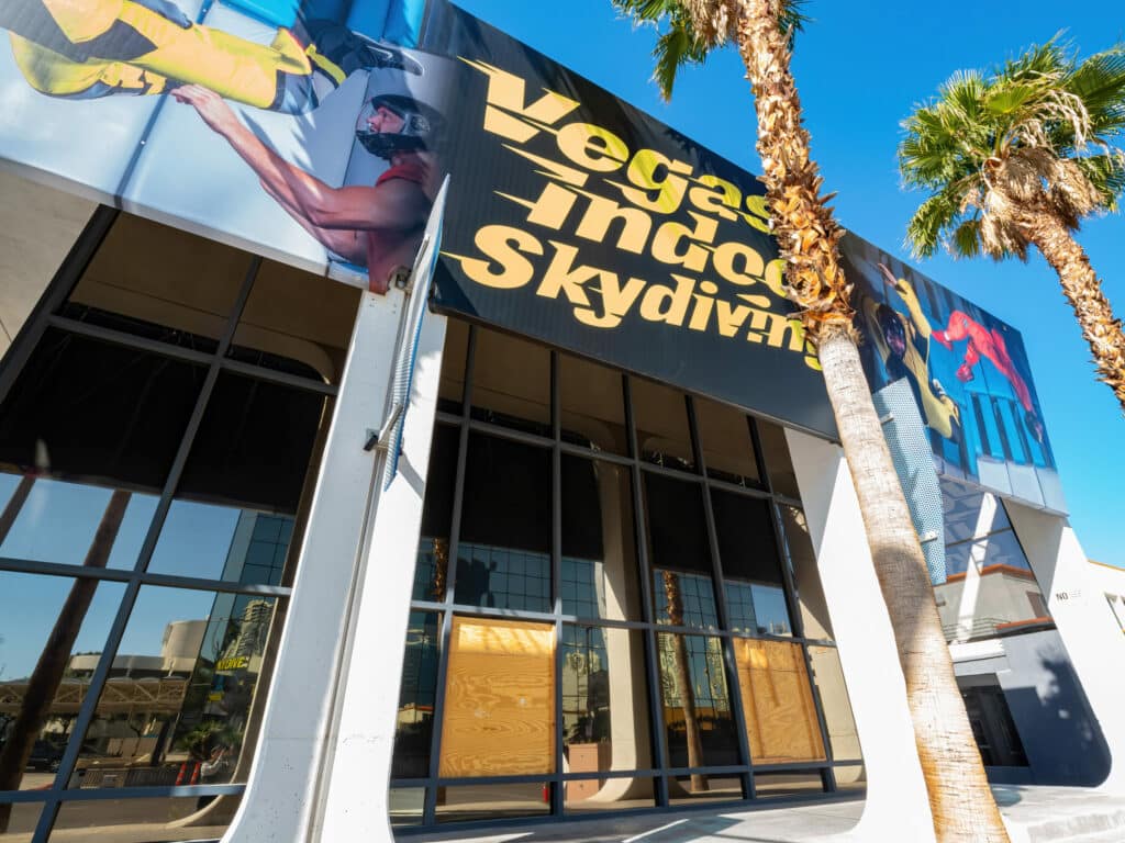 outdoor sign of Vegas Indoor Skydiving