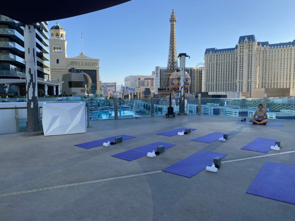 yoga mats and blocks at The Cosmopolitan pool