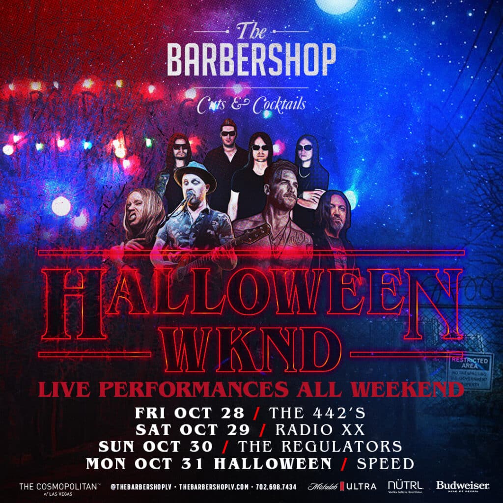 flyer for The Barbershop Halloween weekend lineup
