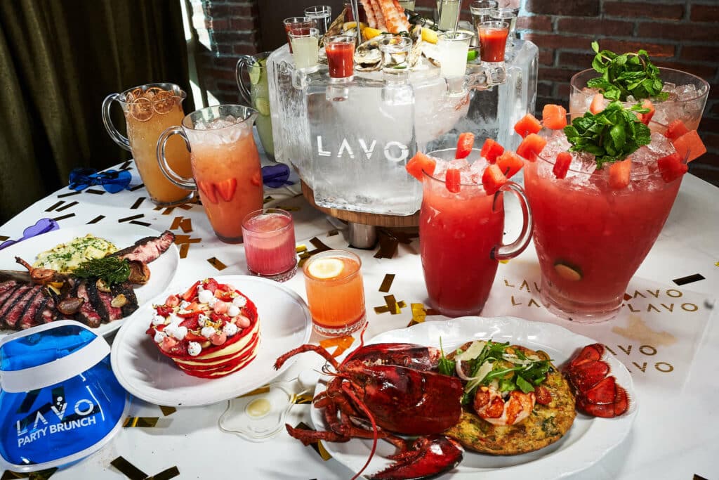 A spread of food on a table at the LAVO brunch.